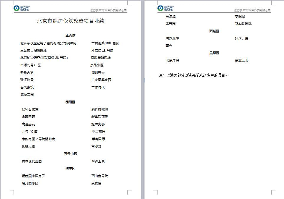 北京市鍋爐低氮改造項(xiàng)目業(yè)績
